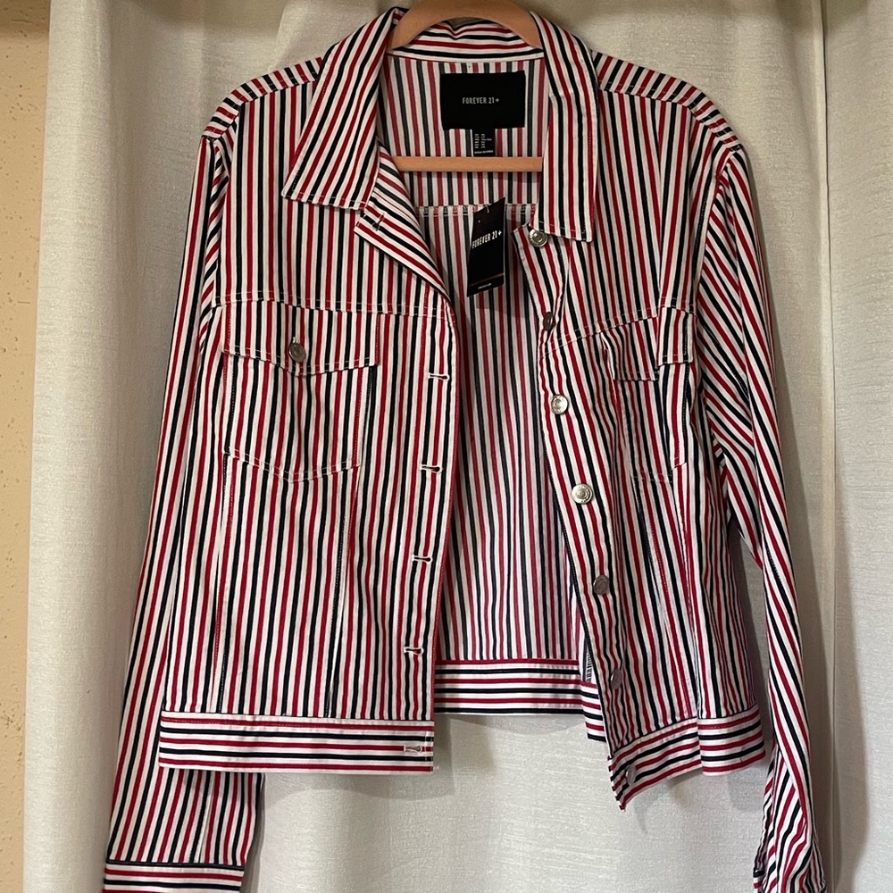 F21 Striped Denim Jacket